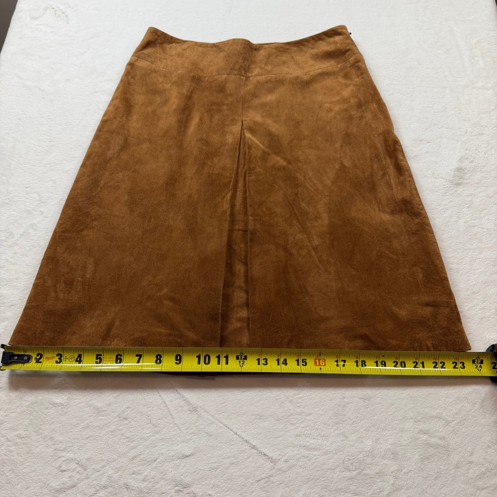 INC International Concepts Suede Skirt Womens 6‎ Tan Good A-Line Pleated Midi - Picture 2 of 7